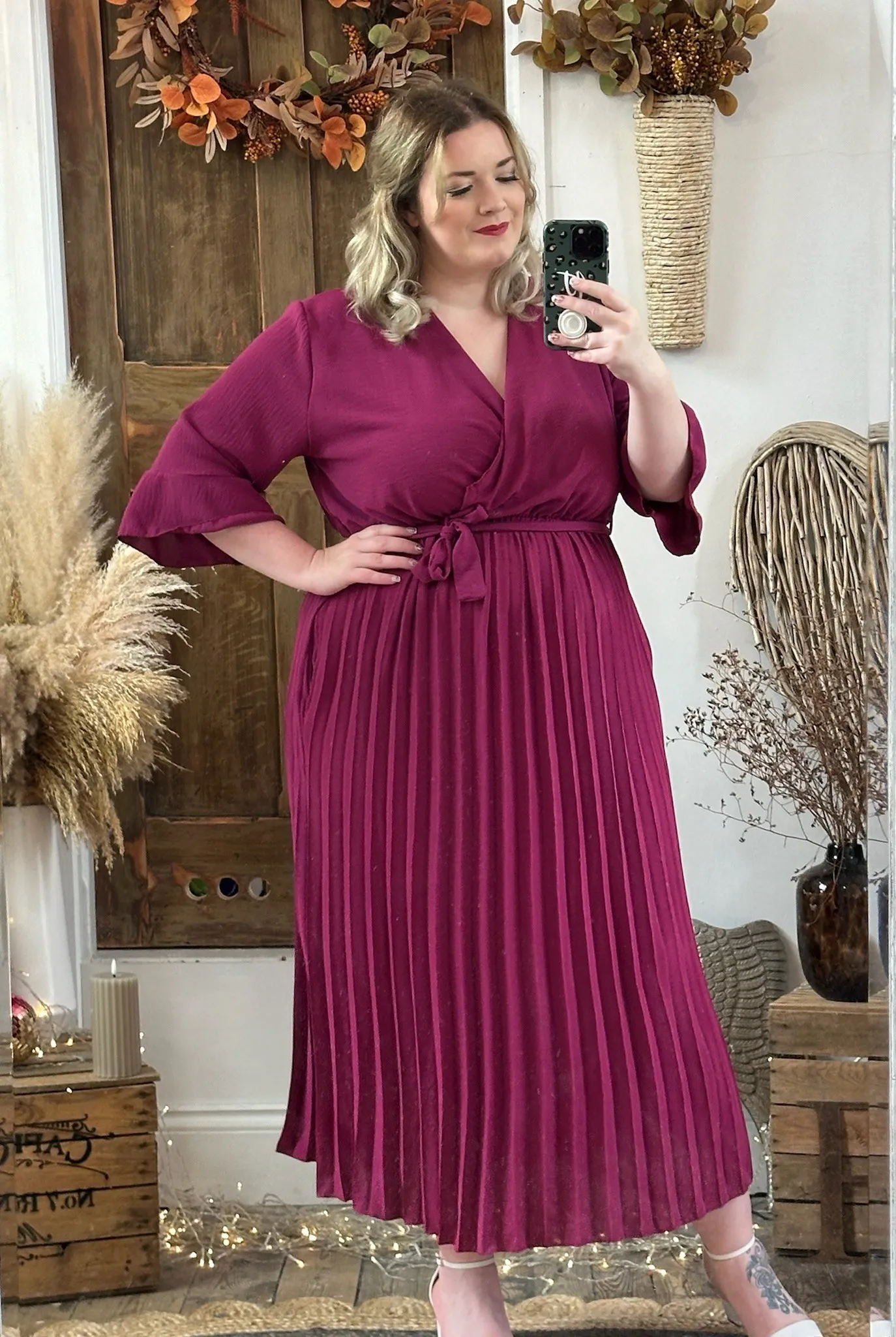 Magenta Rowan Pleated Midaxi Dress