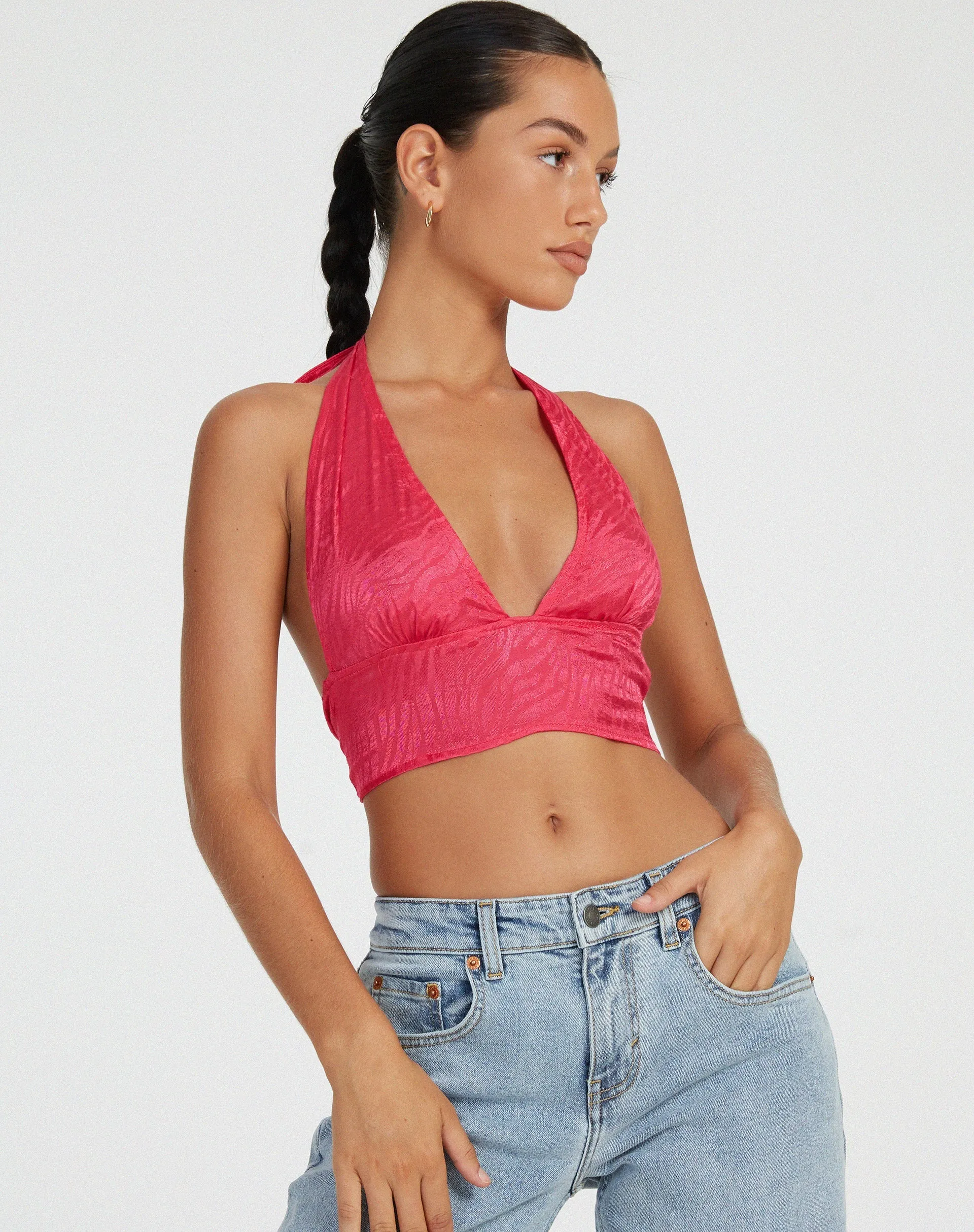 Nanda Crop Top in Satin Zebra Hot Pink