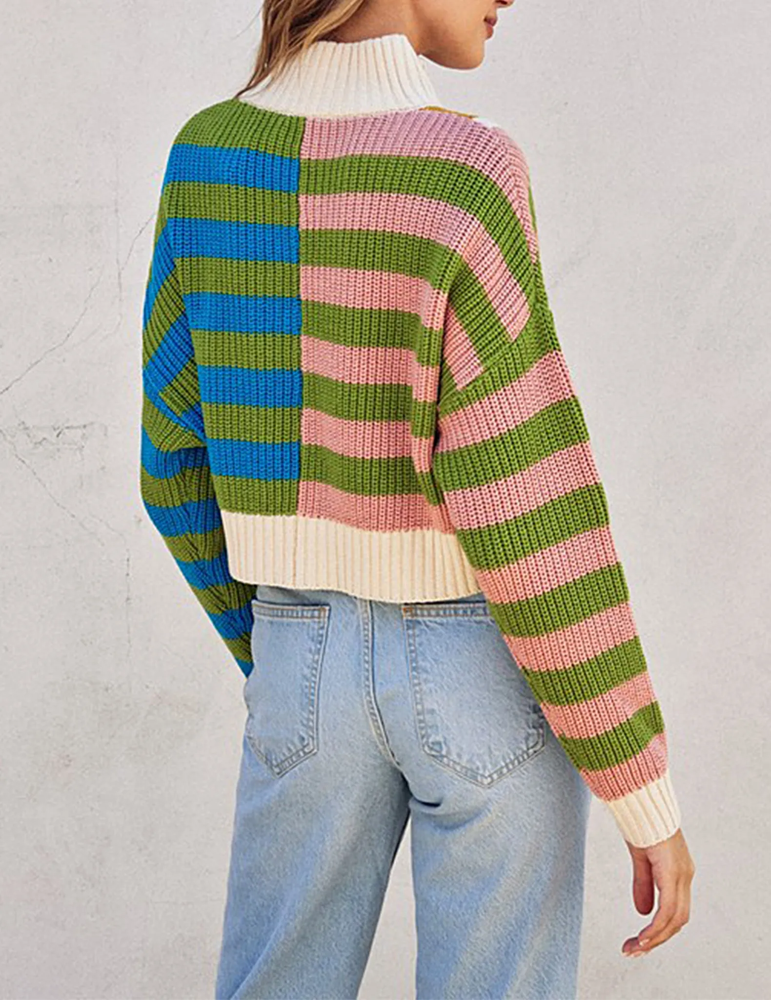 Noa Half Zip Rainbow Stripe Sweater