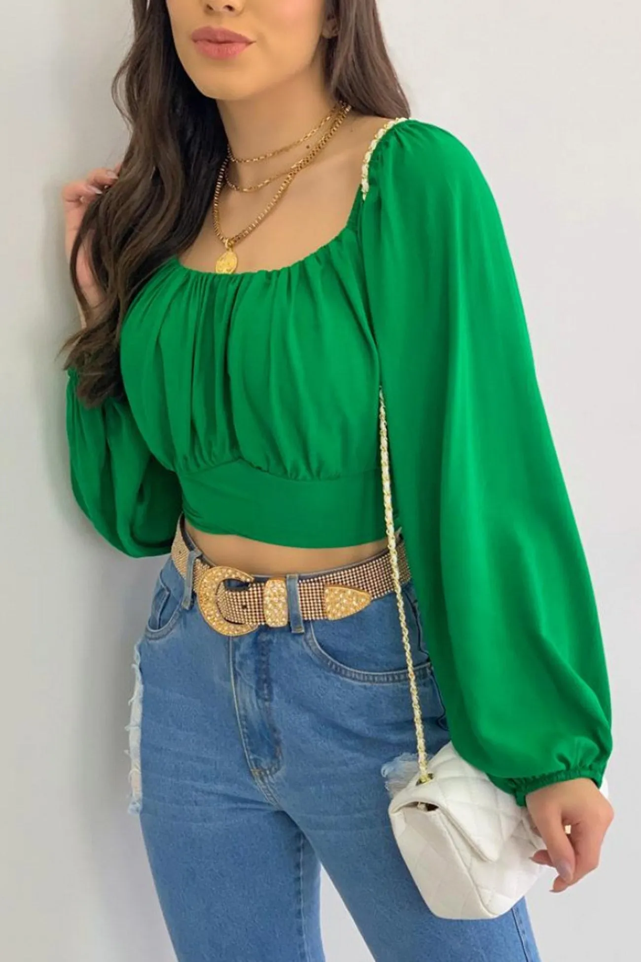 Off Shoulder Puff Sleeve Crop Top