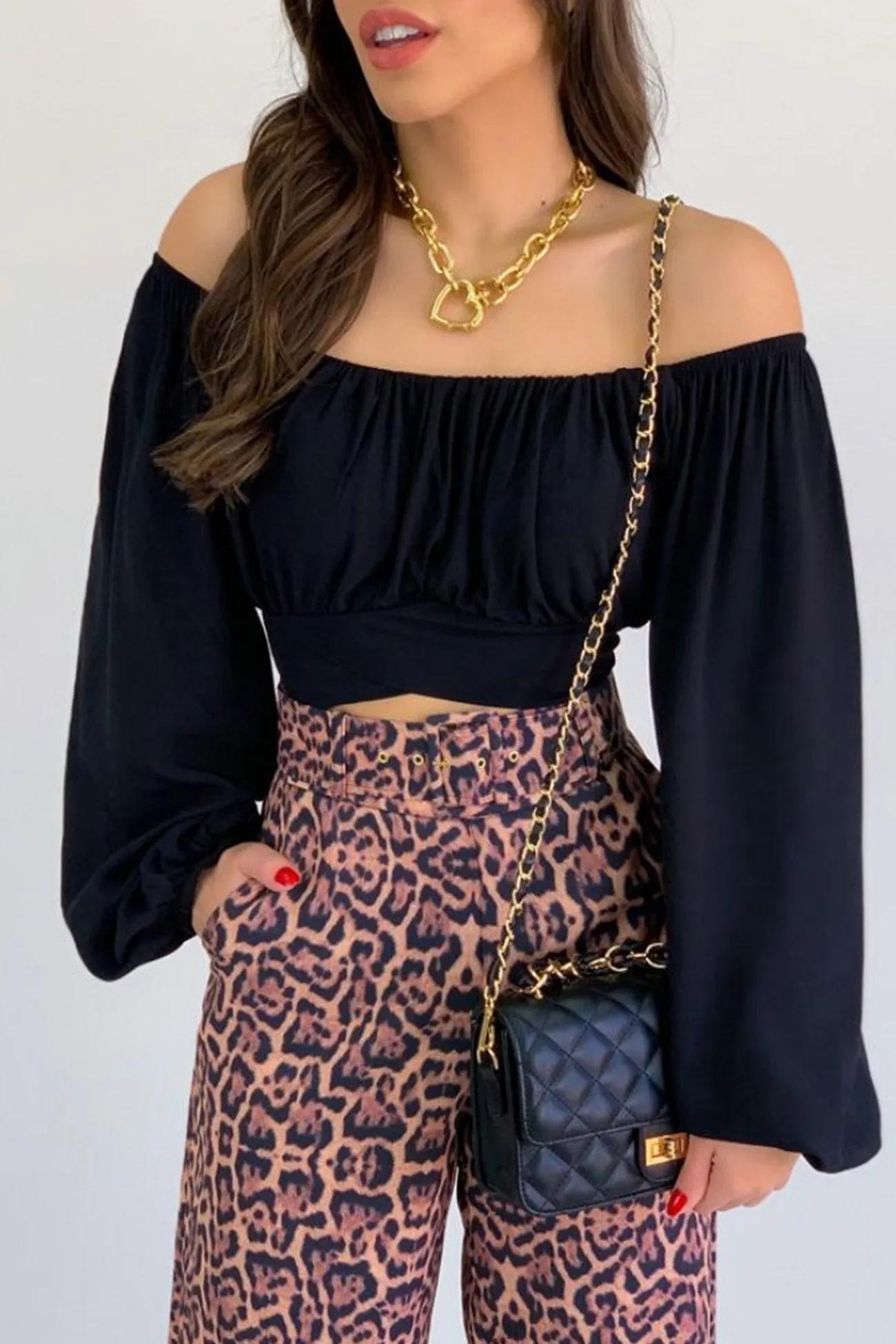 Off Shoulder Puff Sleeve Crop Top