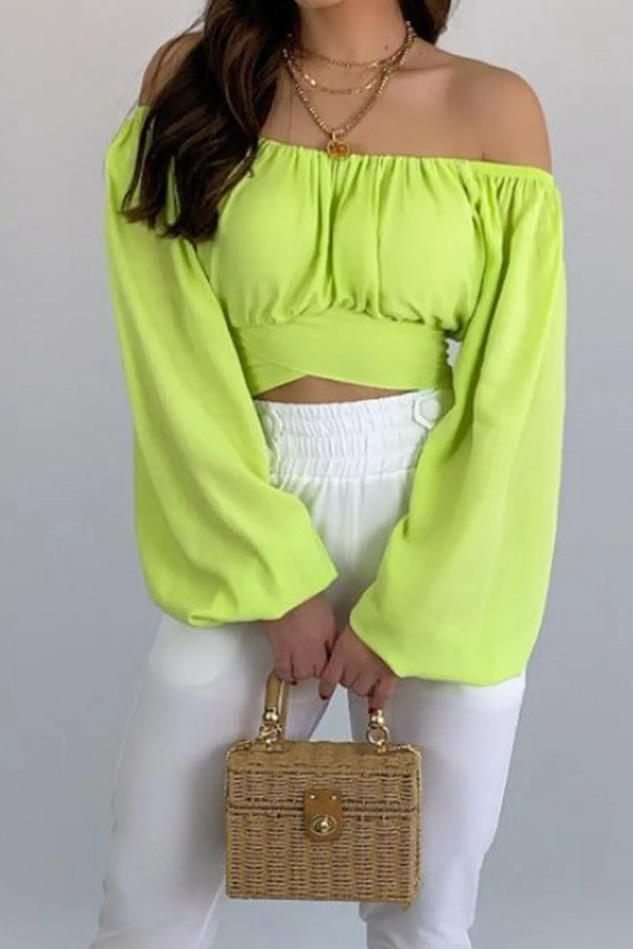 Off Shoulder Puff Sleeve Crop Top