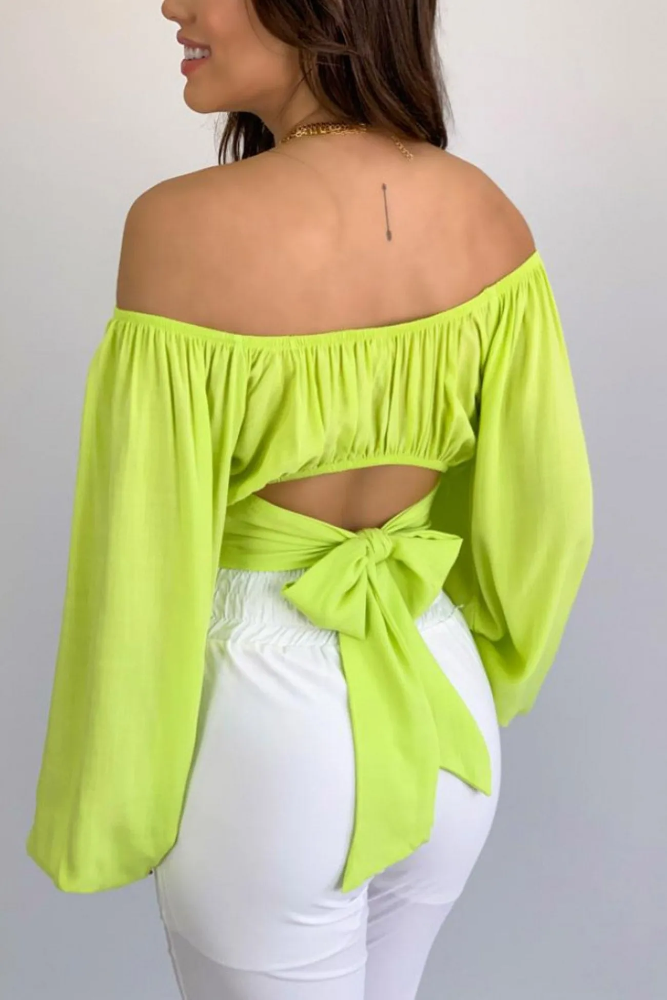 Off Shoulder Puff Sleeve Crop Top