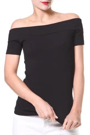 Off Shoulder Ribbed Seamless Knit Top