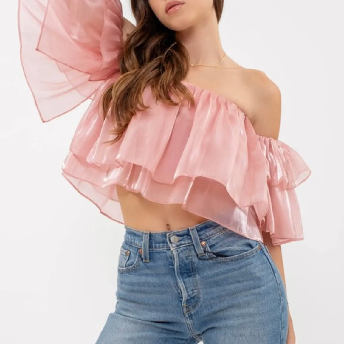 Off-Shoulder Sheer Ruffle Top