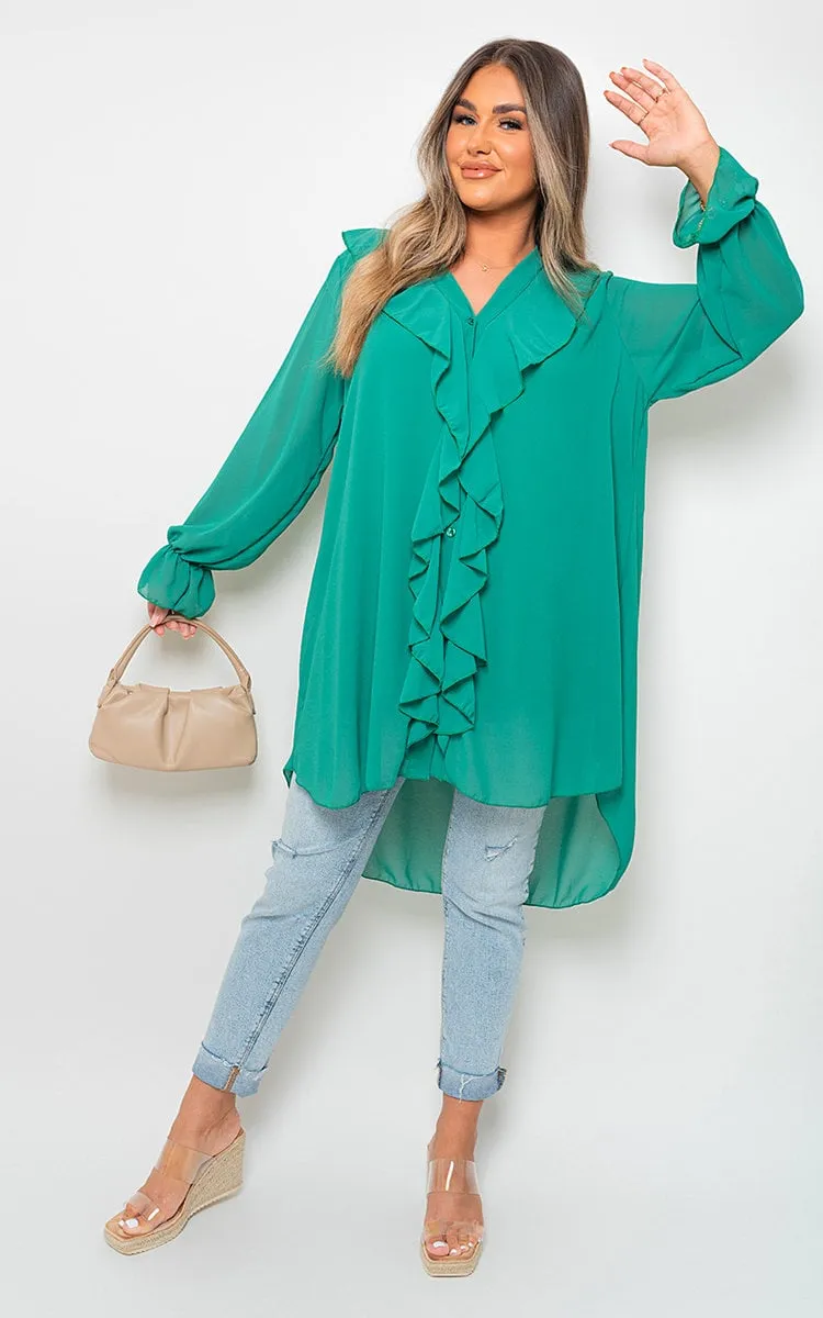 Oversized Ruffle Long Sleeve Blouse