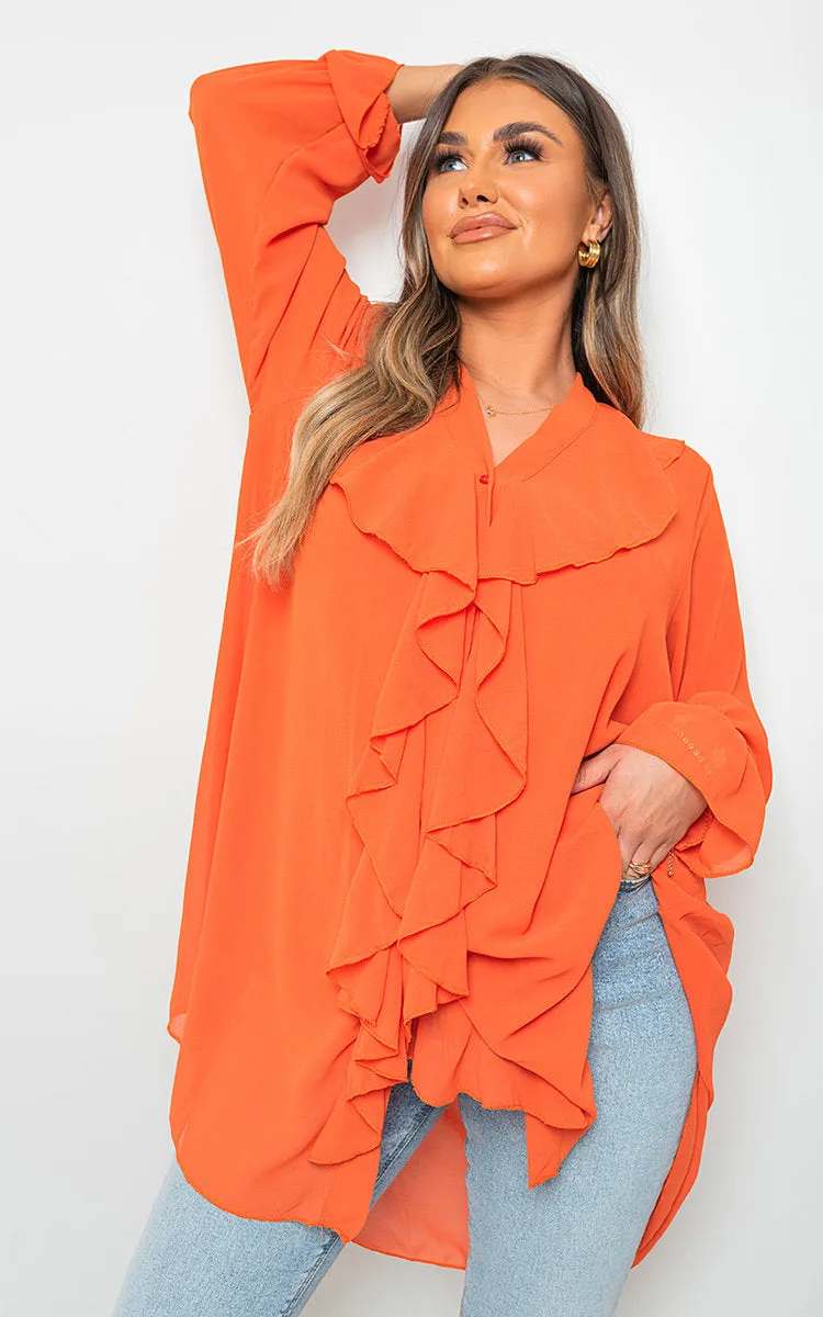 Oversized Ruffle Long Sleeve Blouse