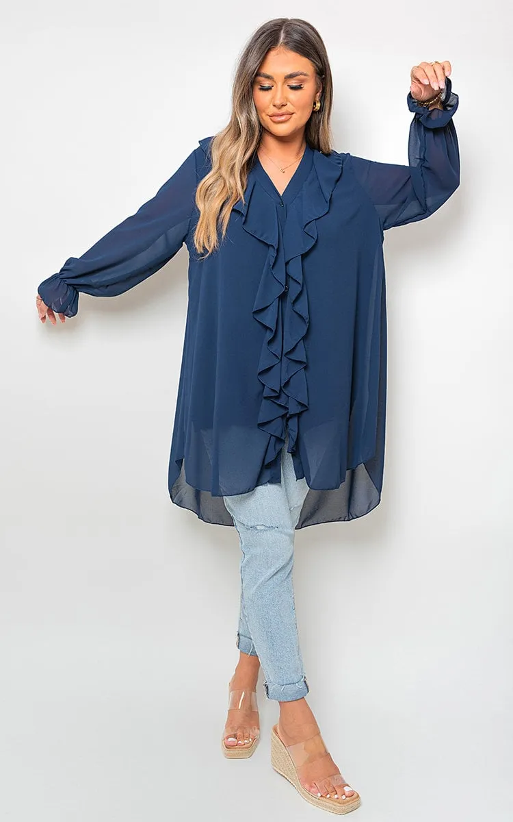 Oversized Ruffle Long Sleeve Blouse