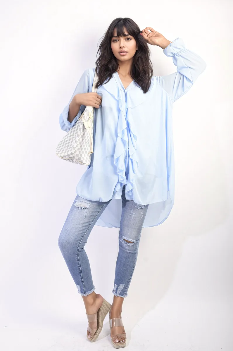 Oversized Ruffle Long Sleeve Blouse