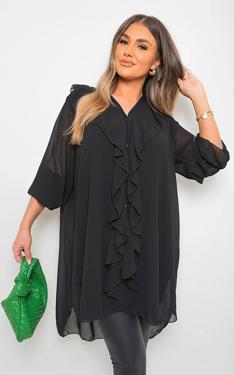 Oversized Ruffle Long Sleeve Blouse