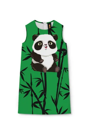 Pandastic Adele Green Animal Print Cute Designer Shift Dress - Girls