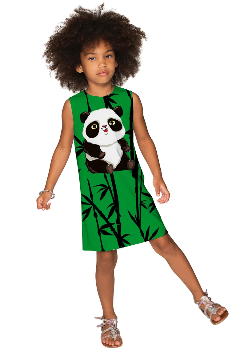 Pandastic Adele Green Animal Print Cute Designer Shift Dress - Girls