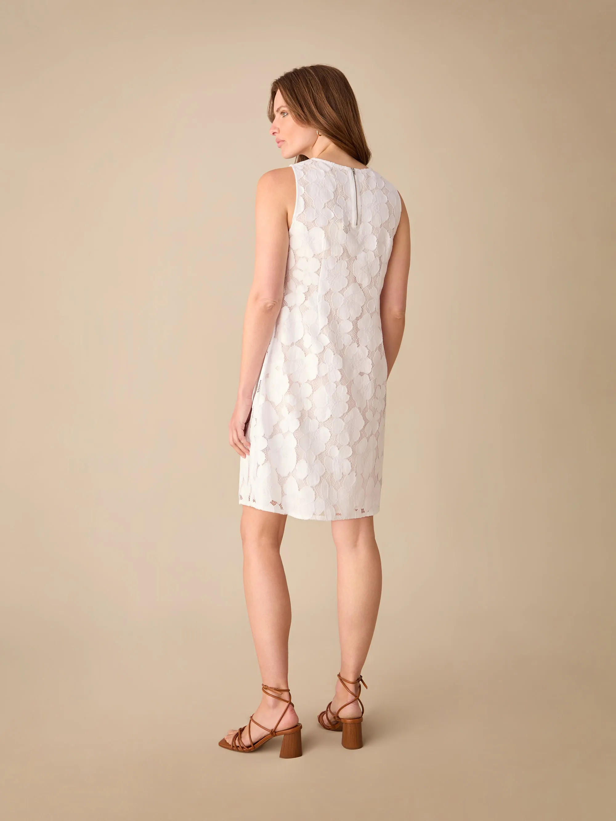 Petite White Lace Mini Shift Dress