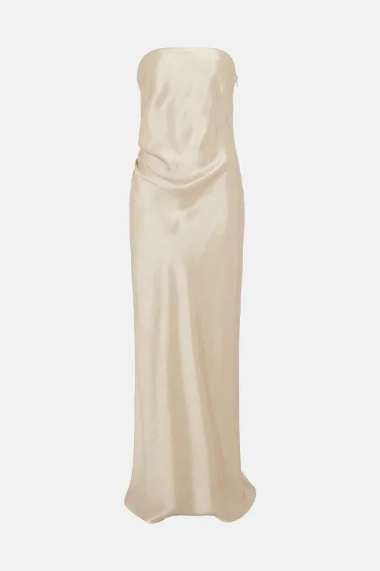 Premium Satin Ruche Bridesmaid Dress With Removable Straps