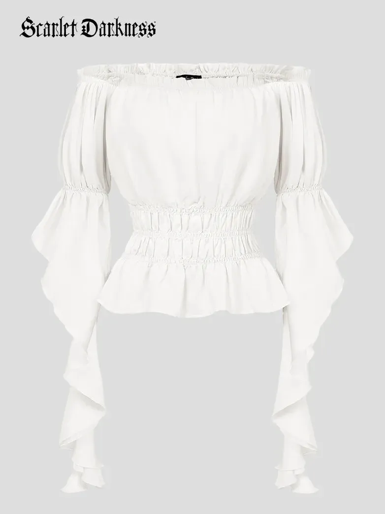 Renaissance Off-Shoulder Shirts Tops with Waterfall Openings