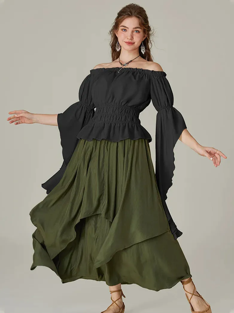 Renaissance Off-Shoulder Shirts Tops with Waterfall Openings