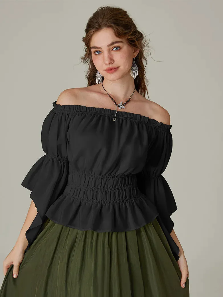 Renaissance Off-Shoulder Shirts Tops with Waterfall Openings