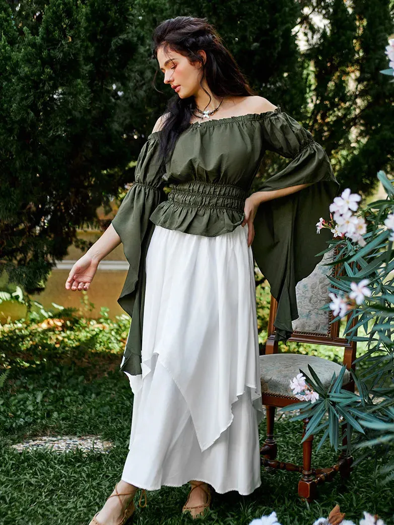 Renaissance Off-Shoulder Shirts Tops with Waterfall Openings