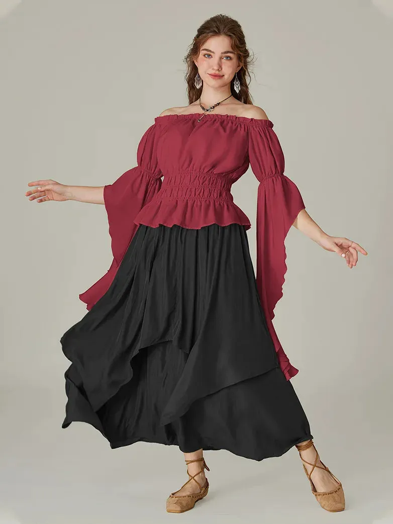 Renaissance Off-Shoulder Shirts Tops with Waterfall Openings