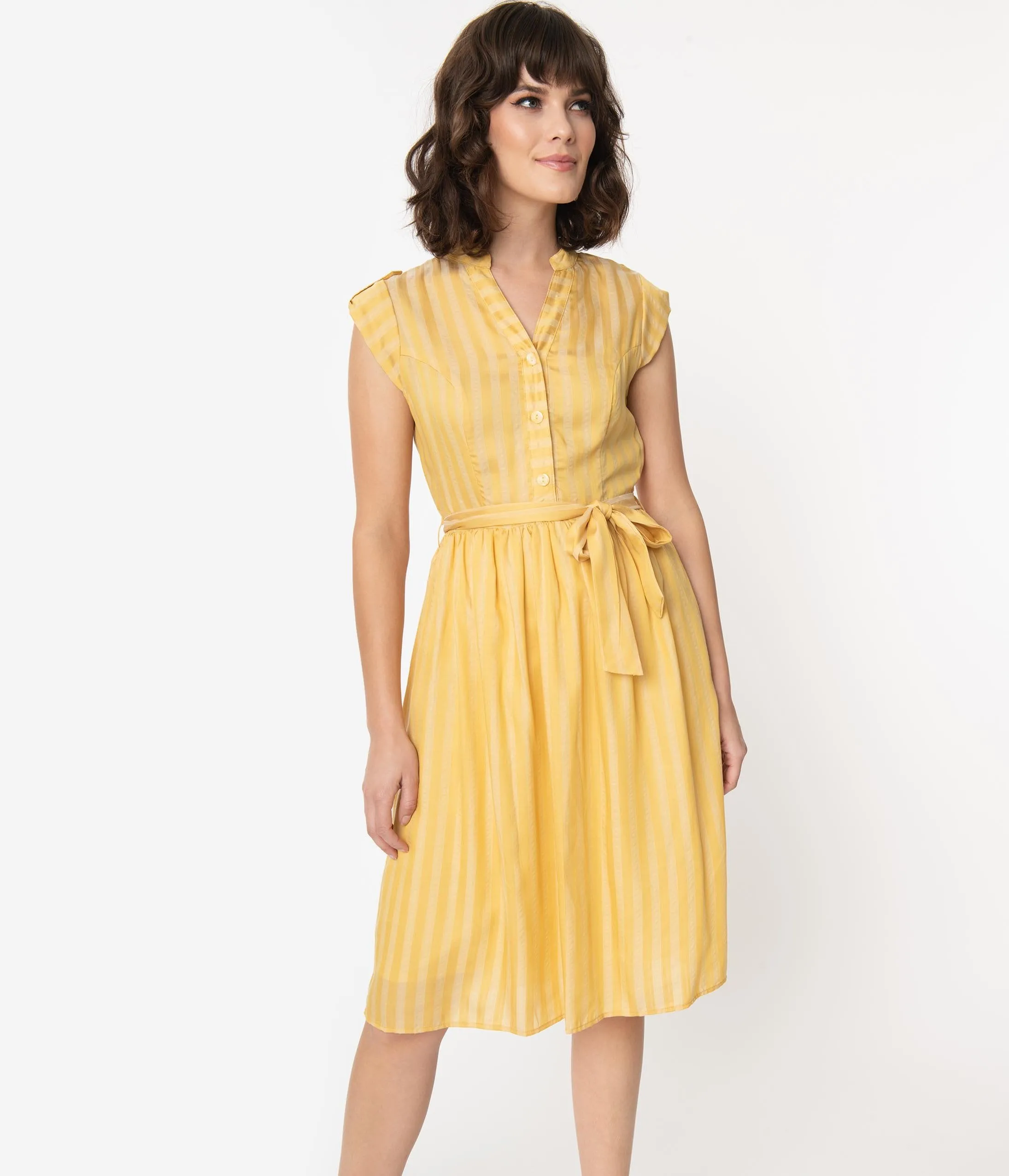 Retro Style Mustard Stripe A-Line Dress