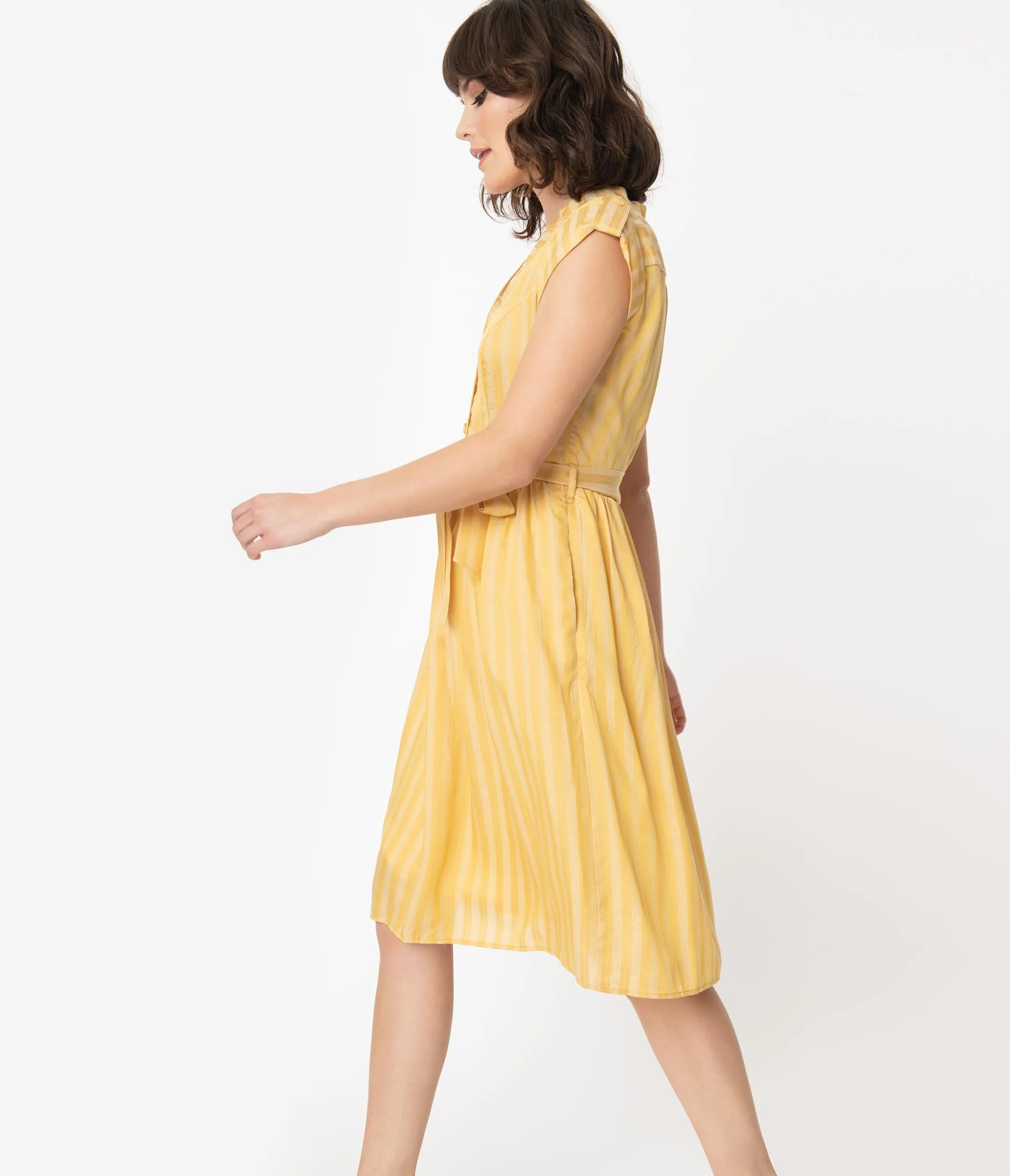 Retro Style Mustard Stripe A-Line Dress