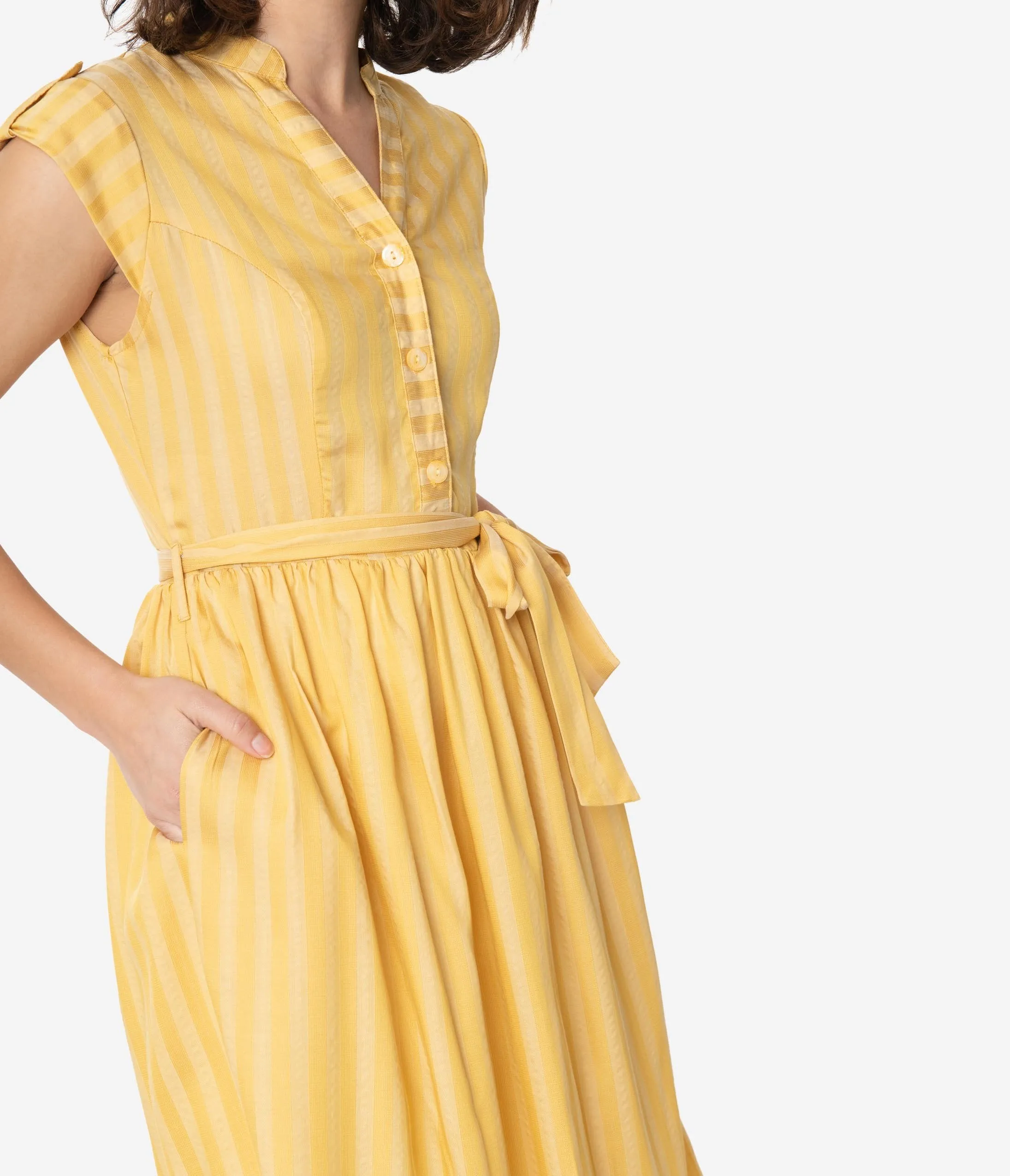 Retro Style Mustard Stripe A-Line Dress