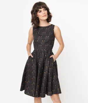 Retrolicious Retro Black Cats Print Fit & Flare Dress