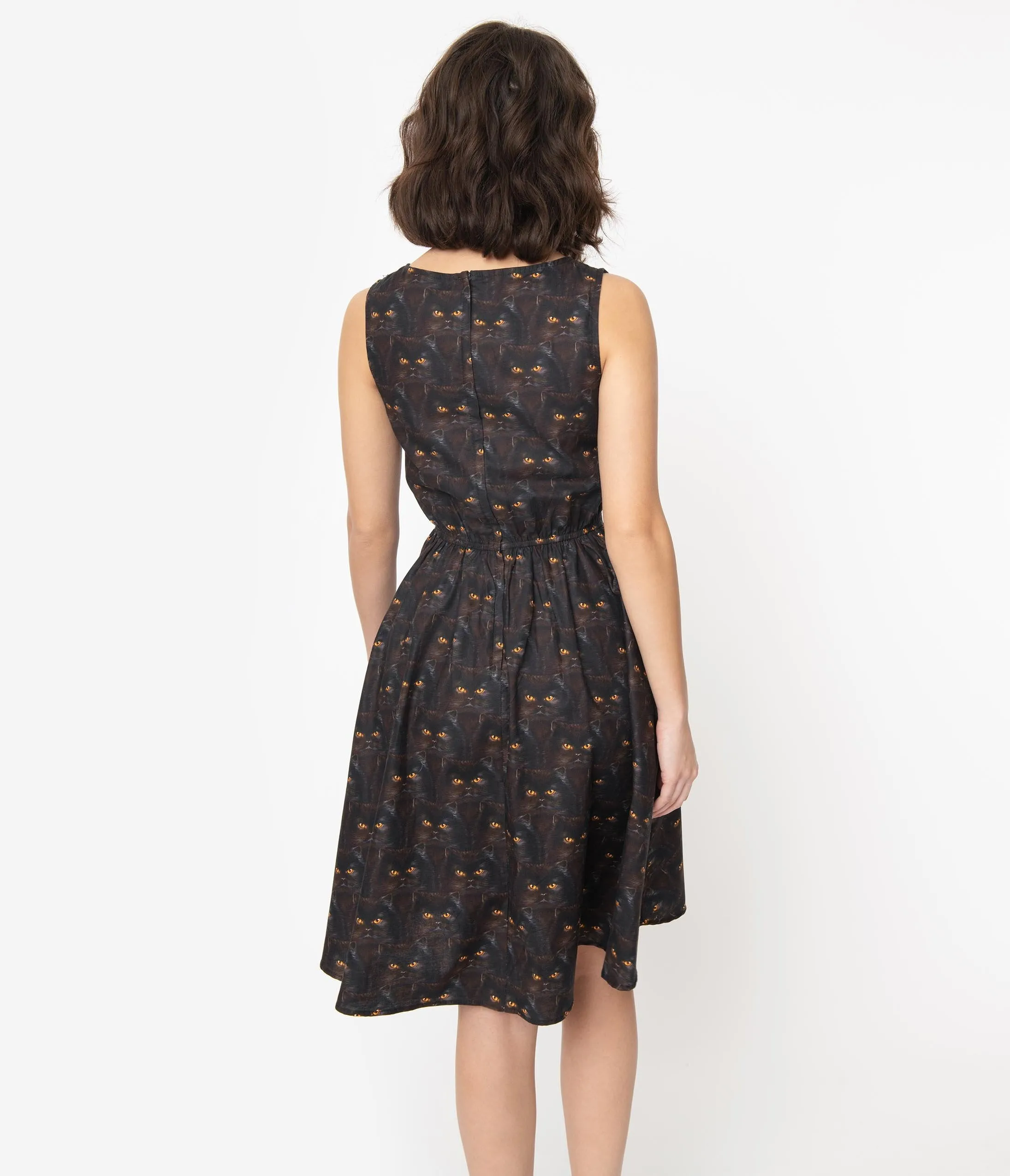 Retrolicious Retro Black Cats Print Fit & Flare Dress