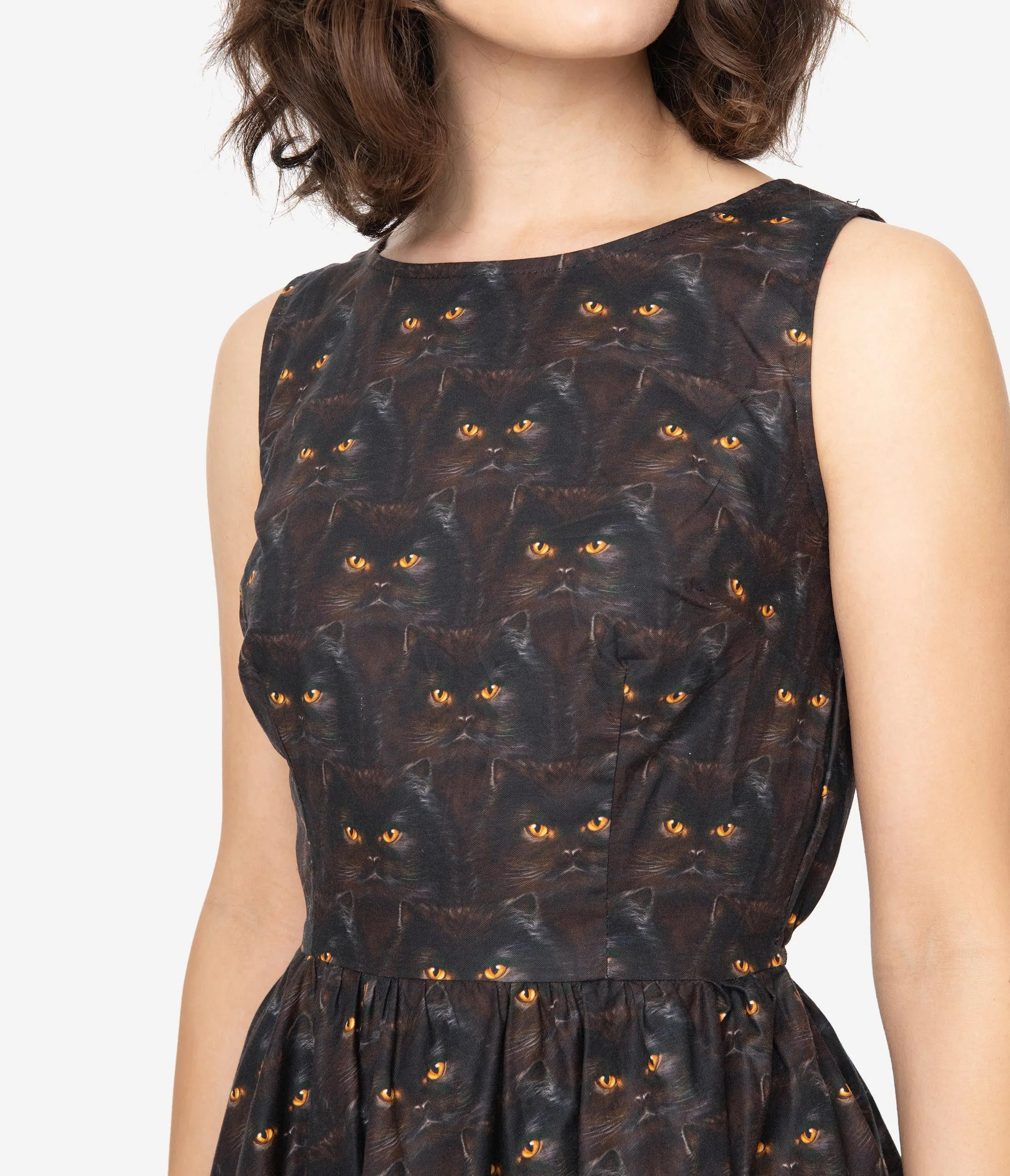 Retrolicious Retro Black Cats Print Fit & Flare Dress