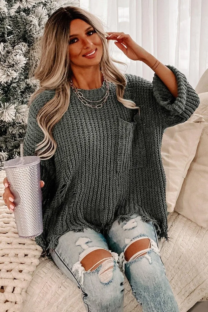 Ripped Fringy Chunky Sweater