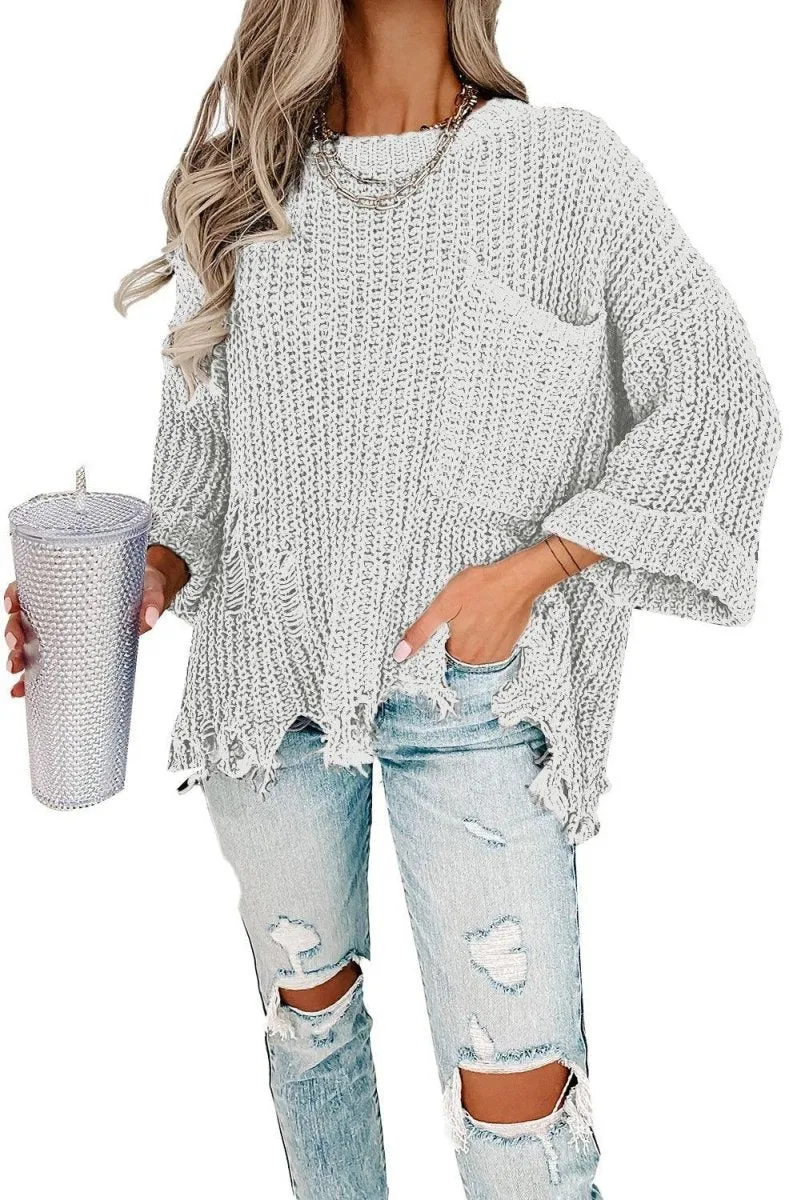 Ripped Fringy Chunky Sweater