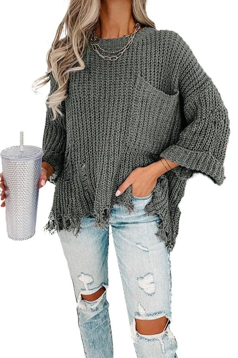 Ripped Fringy Chunky Sweater