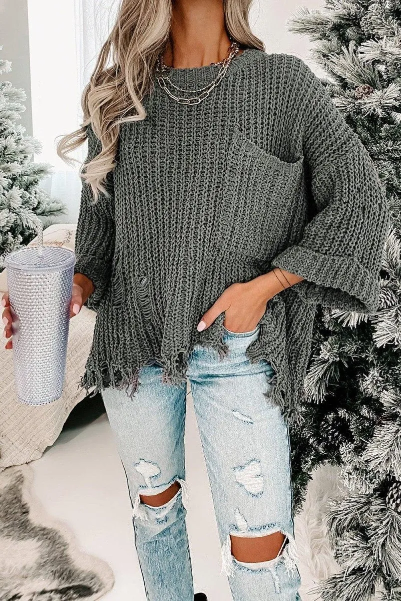 Ripped Fringy Chunky Sweater