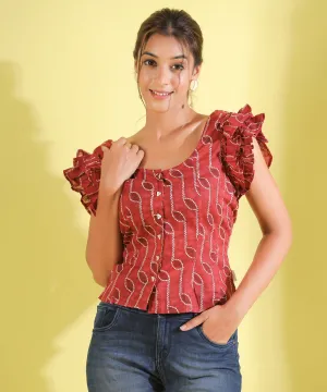 Ruffle Shibori Cotton Top