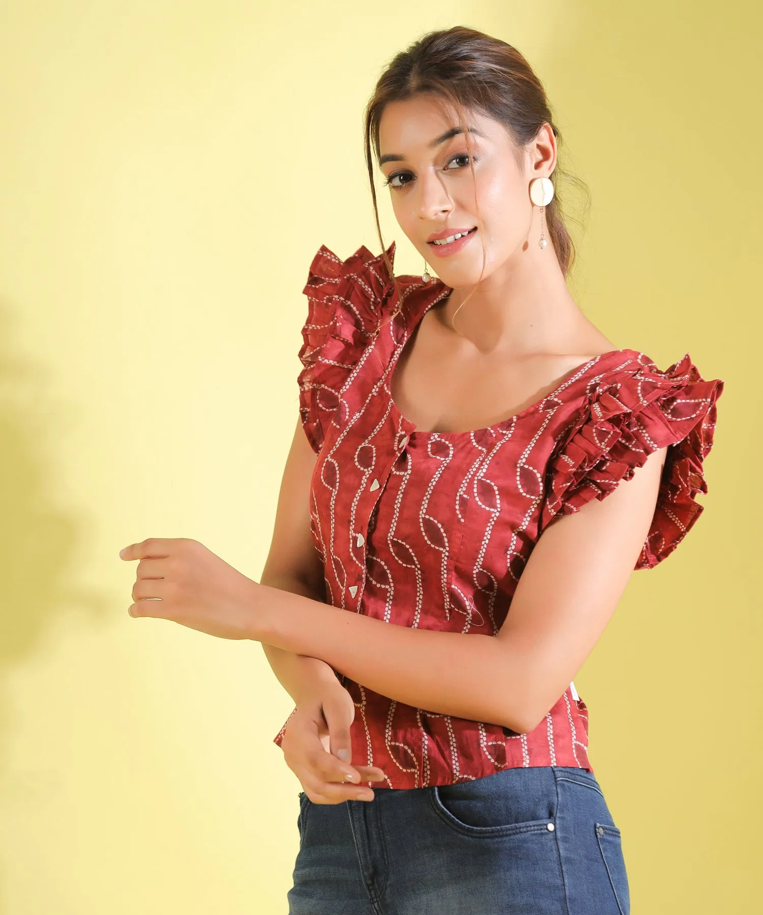 Ruffle Shibori Cotton Top