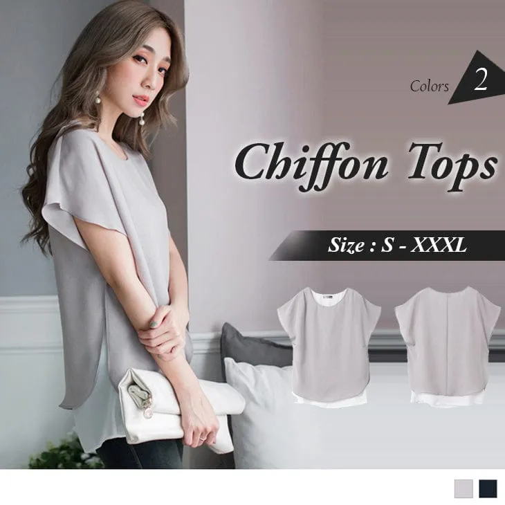 RUFFLE SHORT SLEEVE CHIFFON TOPS