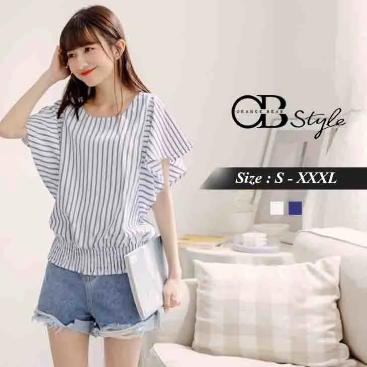 RUFFLE SLEEVE STRIPED TOPS