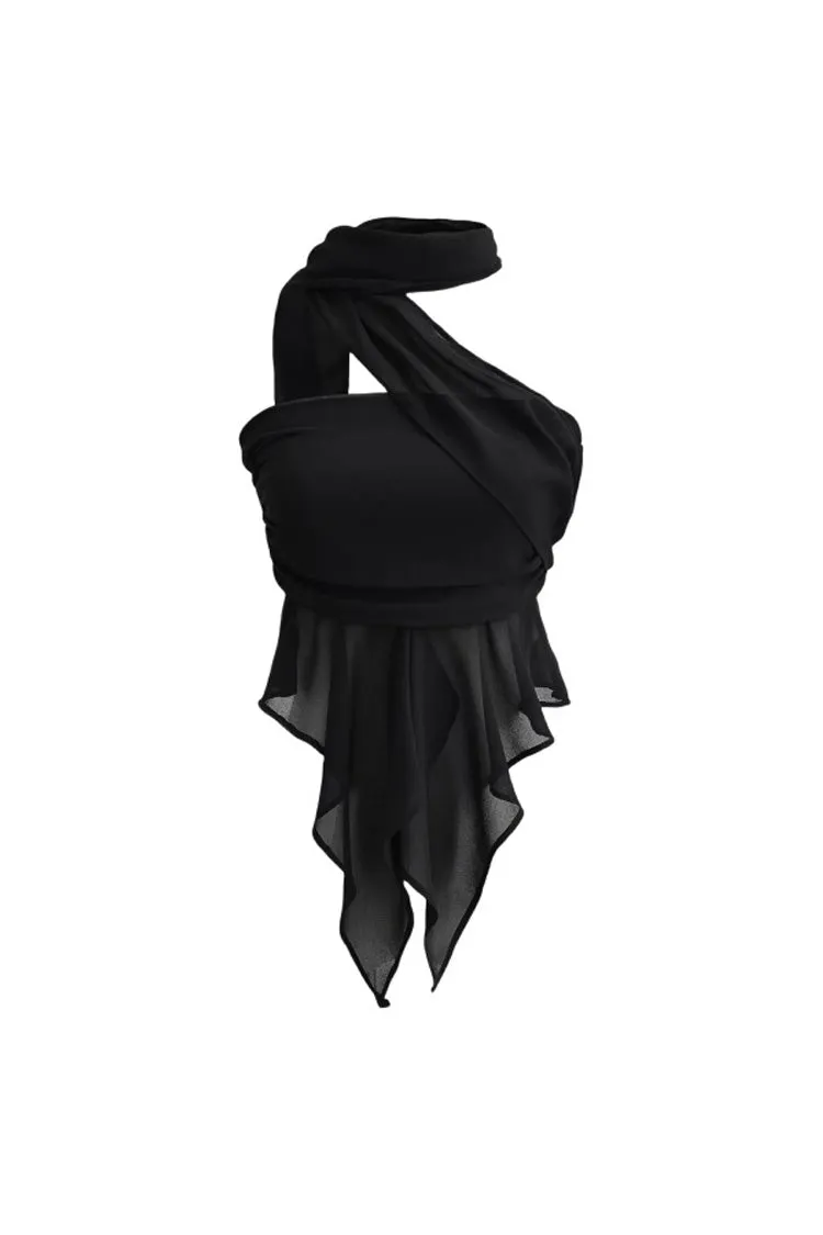 Sexy Wrap Halter Sleeveless Ruched Drape Ruffle Peplum Chiffon Crop Top