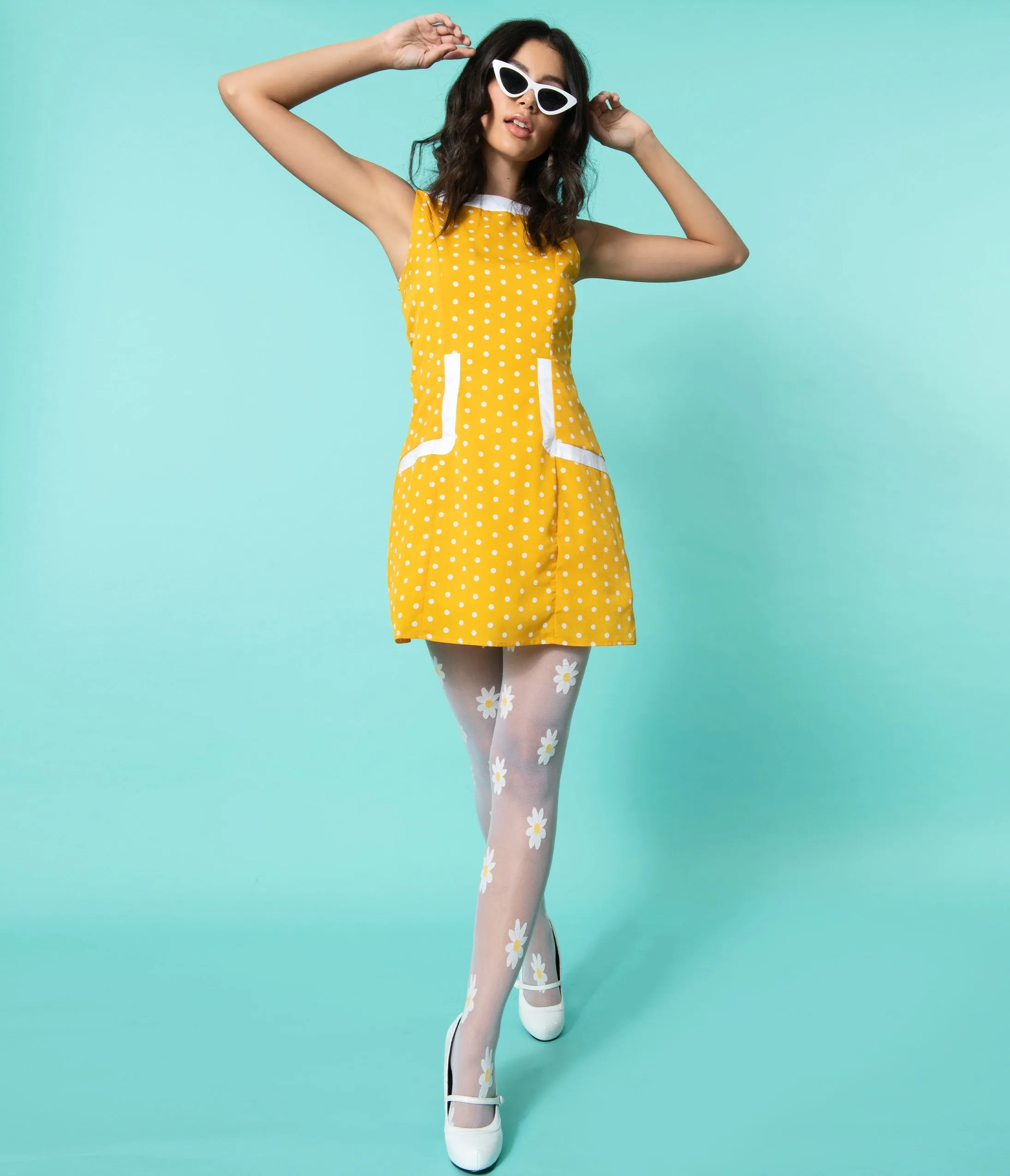 Smak Parlour 1960s Mustard & White Polka Dot Liberated Fit & Flare Dress