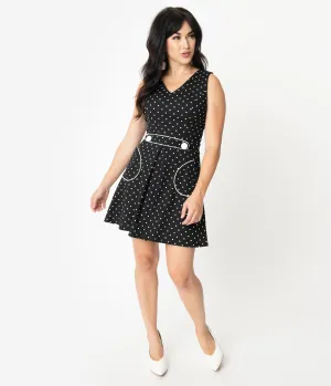 Smak Parlour 1970s Black & White Pin Dot Totally Radical Fit & Flare Dress