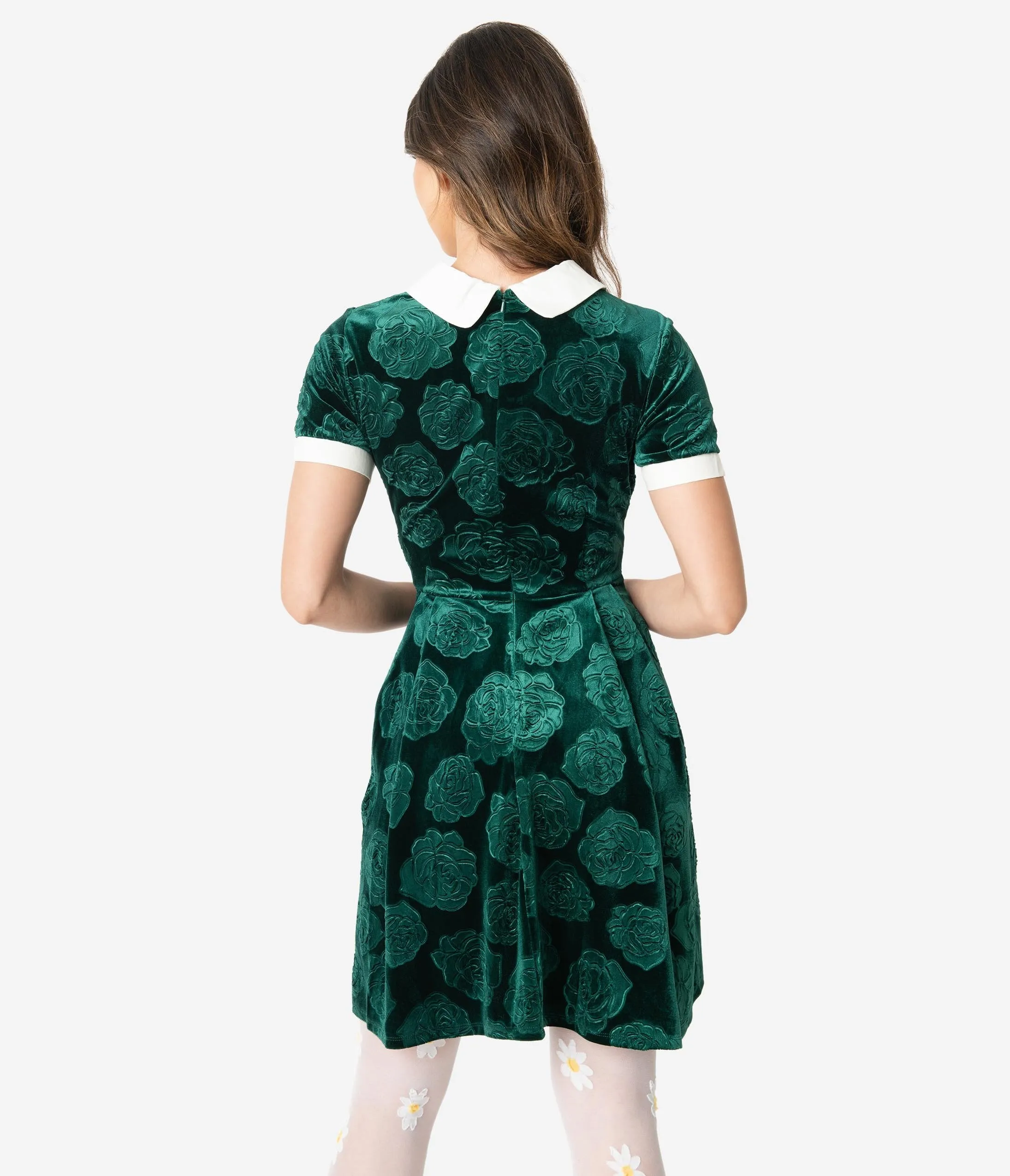 Smak Parlour Green Velvet Floral Embossed Babe Revolution Fit & Flare Dress