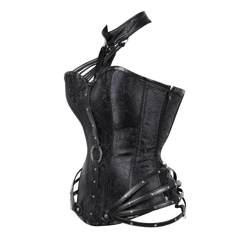 Steampunk Corset Gothic Steel Boned Zipper Overbust Bustier Steel Boned Women Slimming Body Tops Plus Size Sexy Halter Corsets