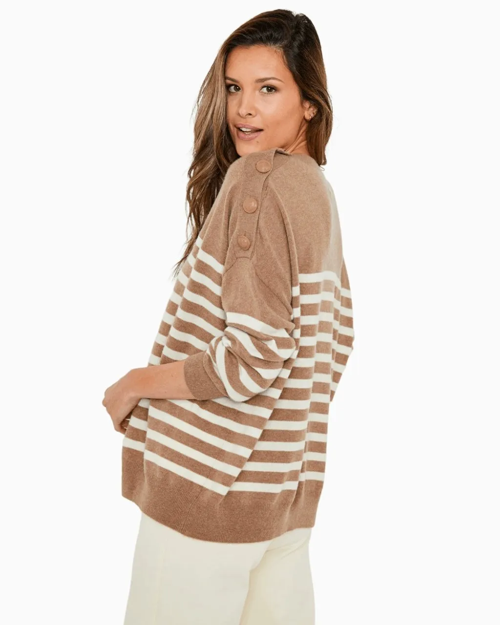 Striped Cashmere Sweater | Camel