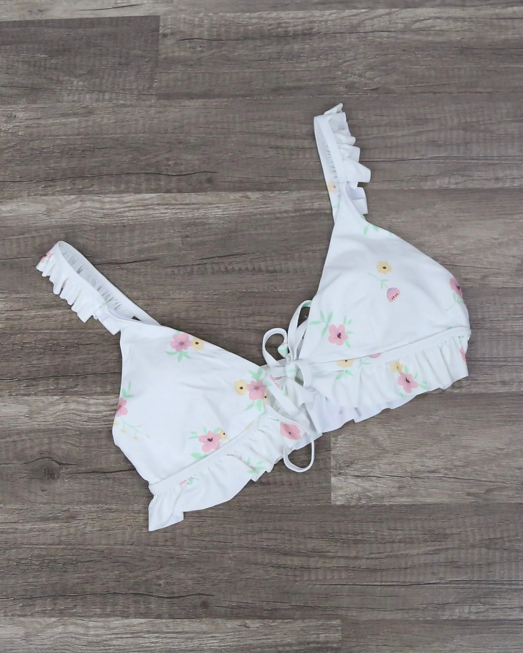 Summer Love Floral Ruffle Mesh Bikini in Beige