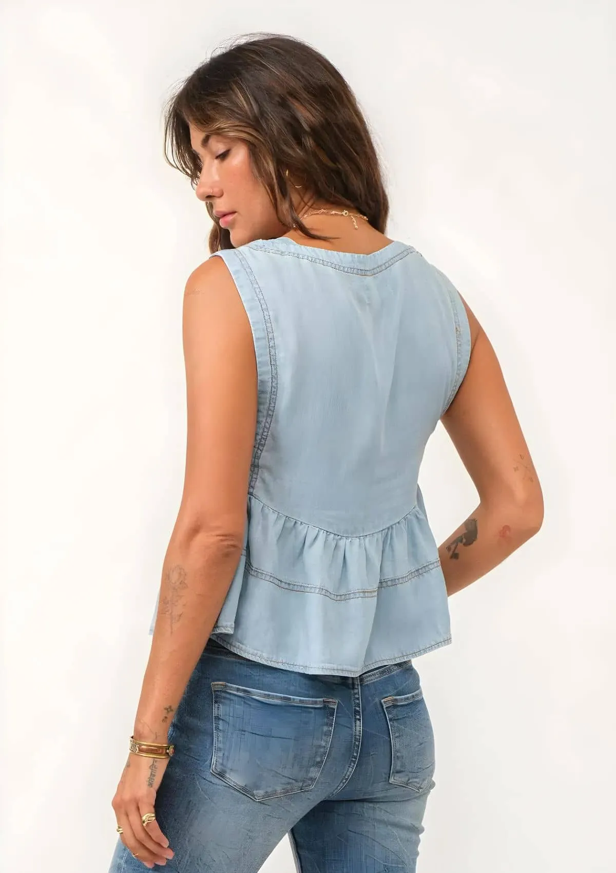 Swan Top with Ruffle - Sky High