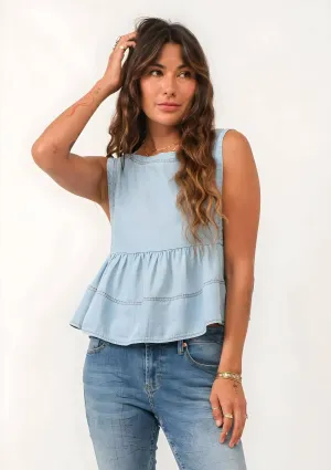 Swan Top with Ruffle - Sky High