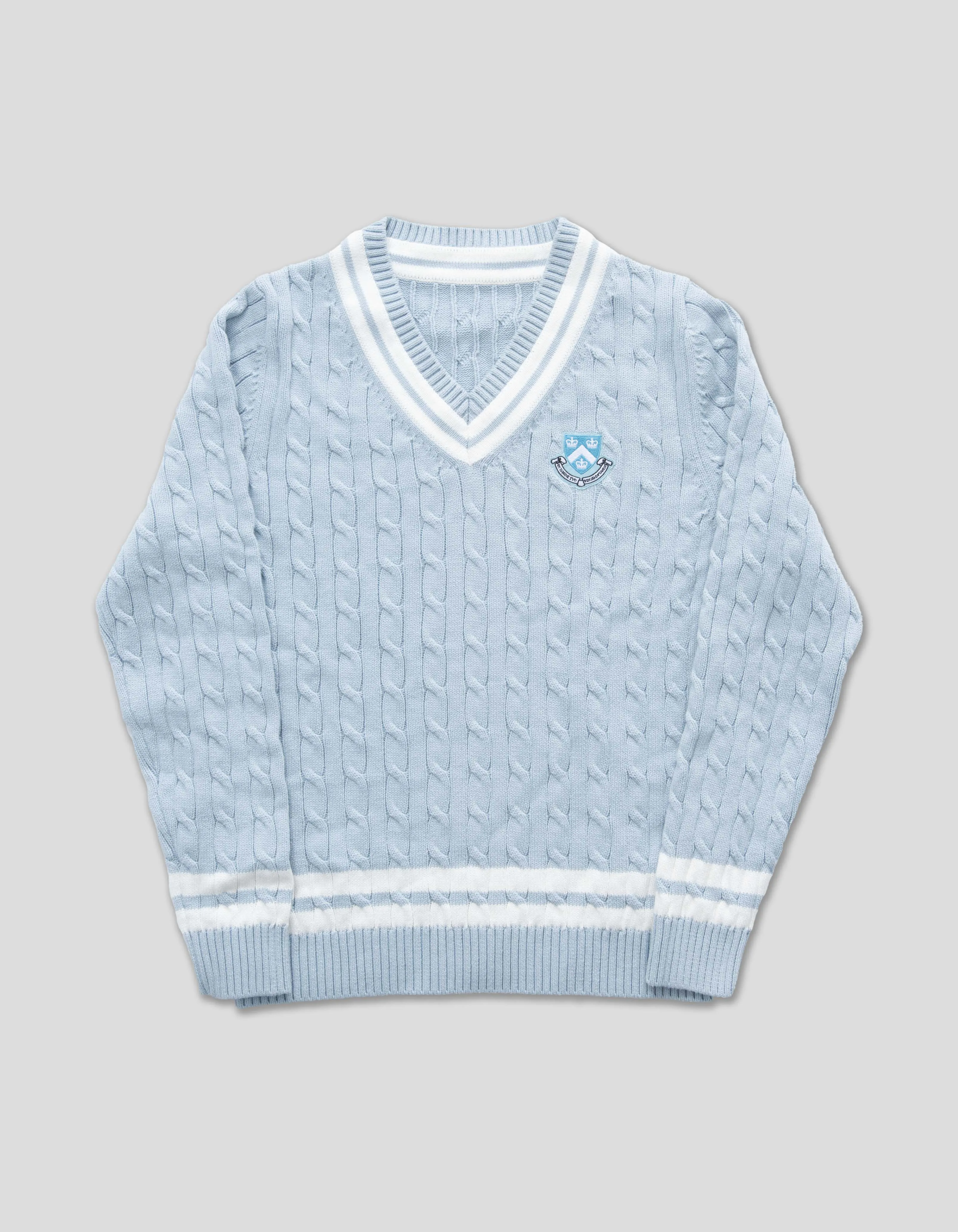 V NECK CRICKET SWEATER - COLUMBIA