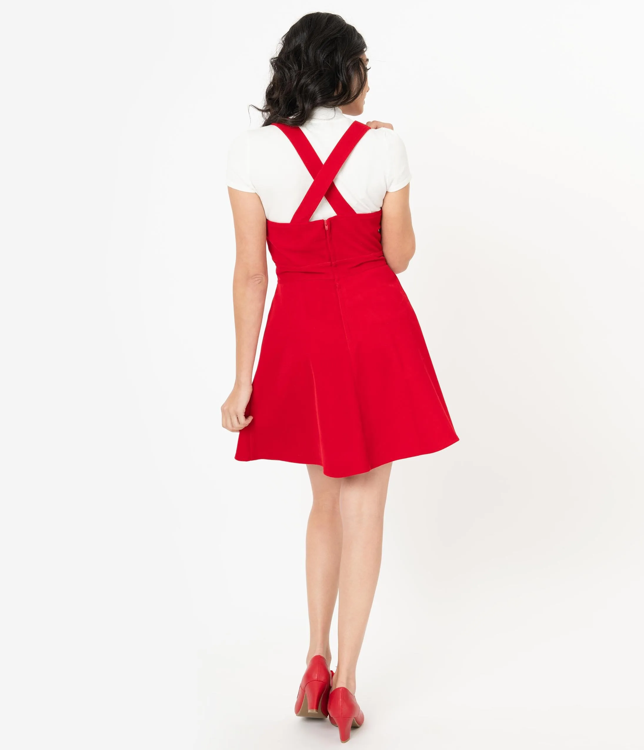 Voodoo Vixen Red Corduroy Heart Dungaree Dress