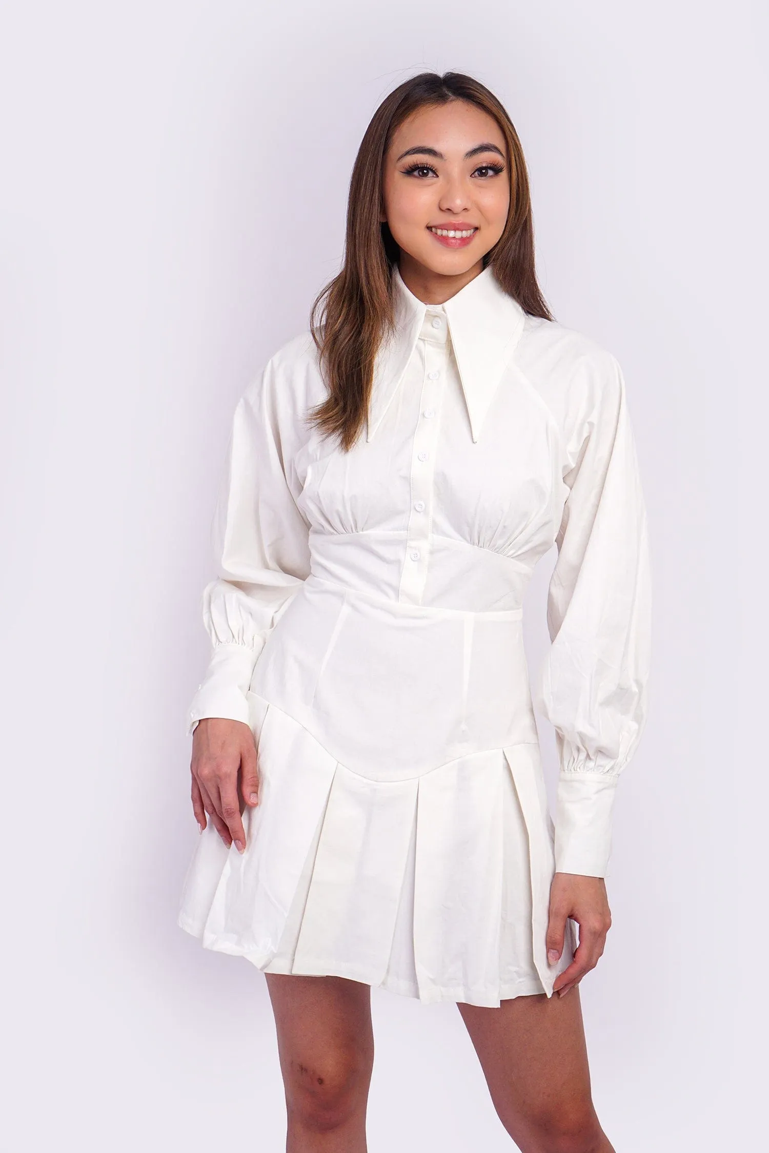 White Shirt Yoke Pleat Dress