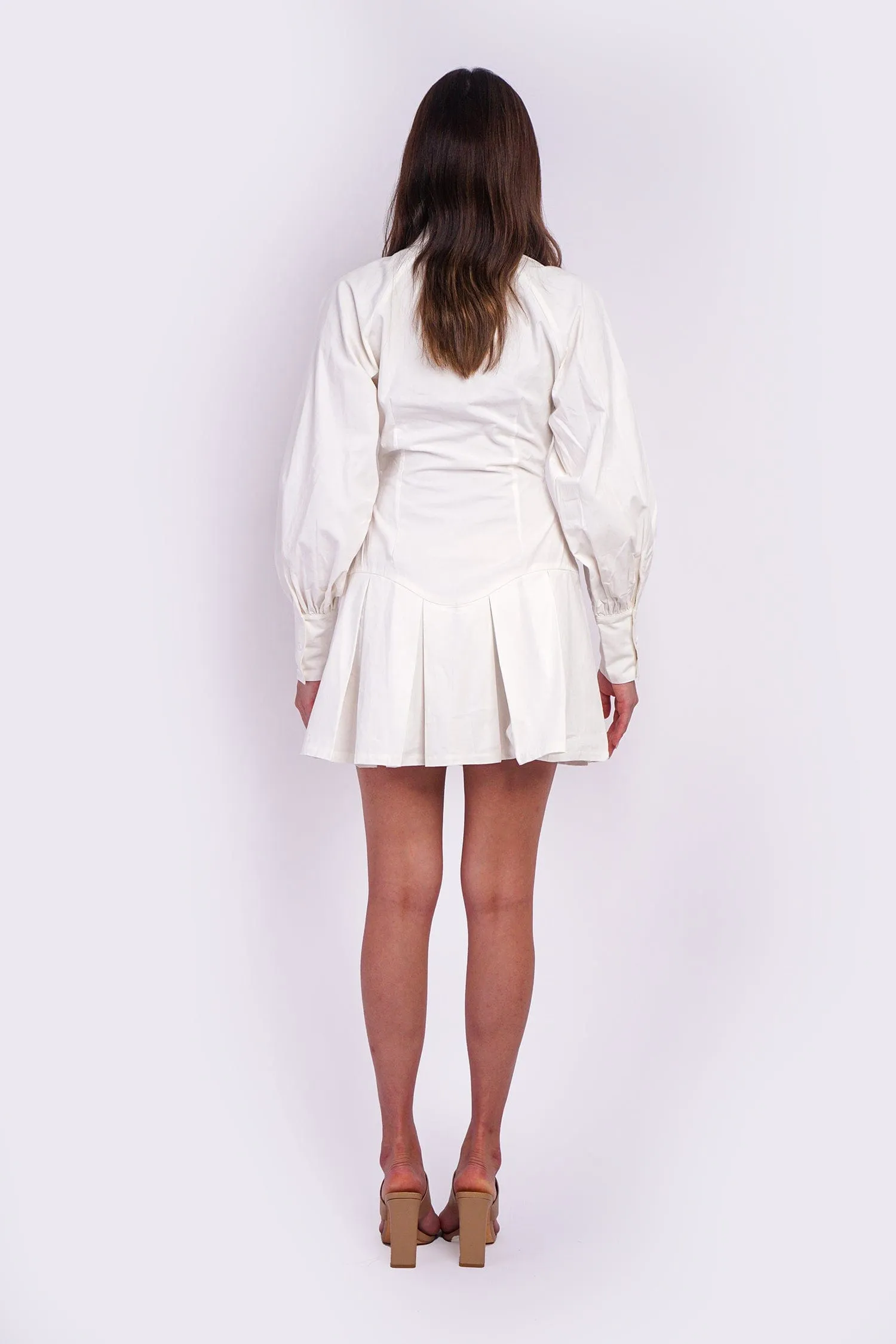 White Shirt Yoke Pleat Dress